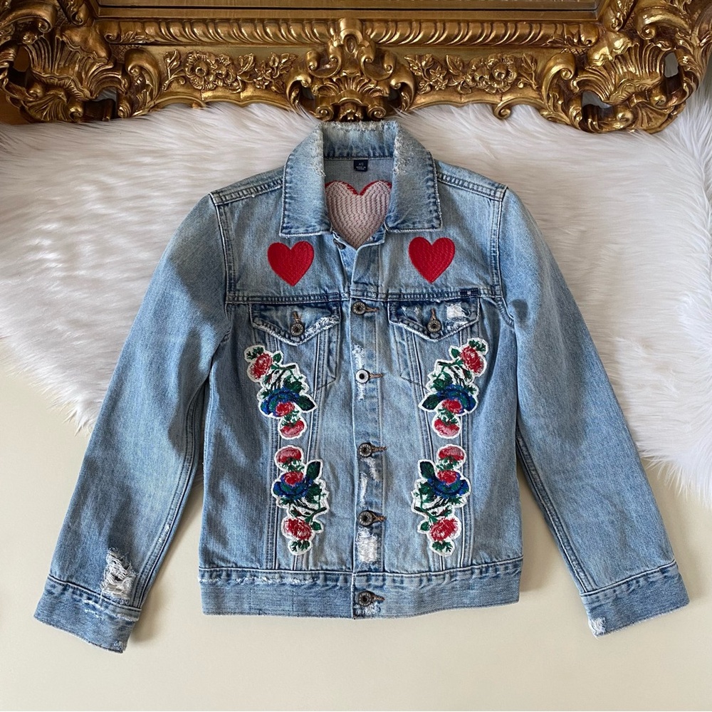 Lucky Brand The Tomboy Trucker Floral Hearts Denim Jacket